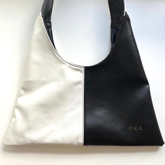 OKA Handbags - OKA Vegan Cactus Leather Black and White Triangular Bag